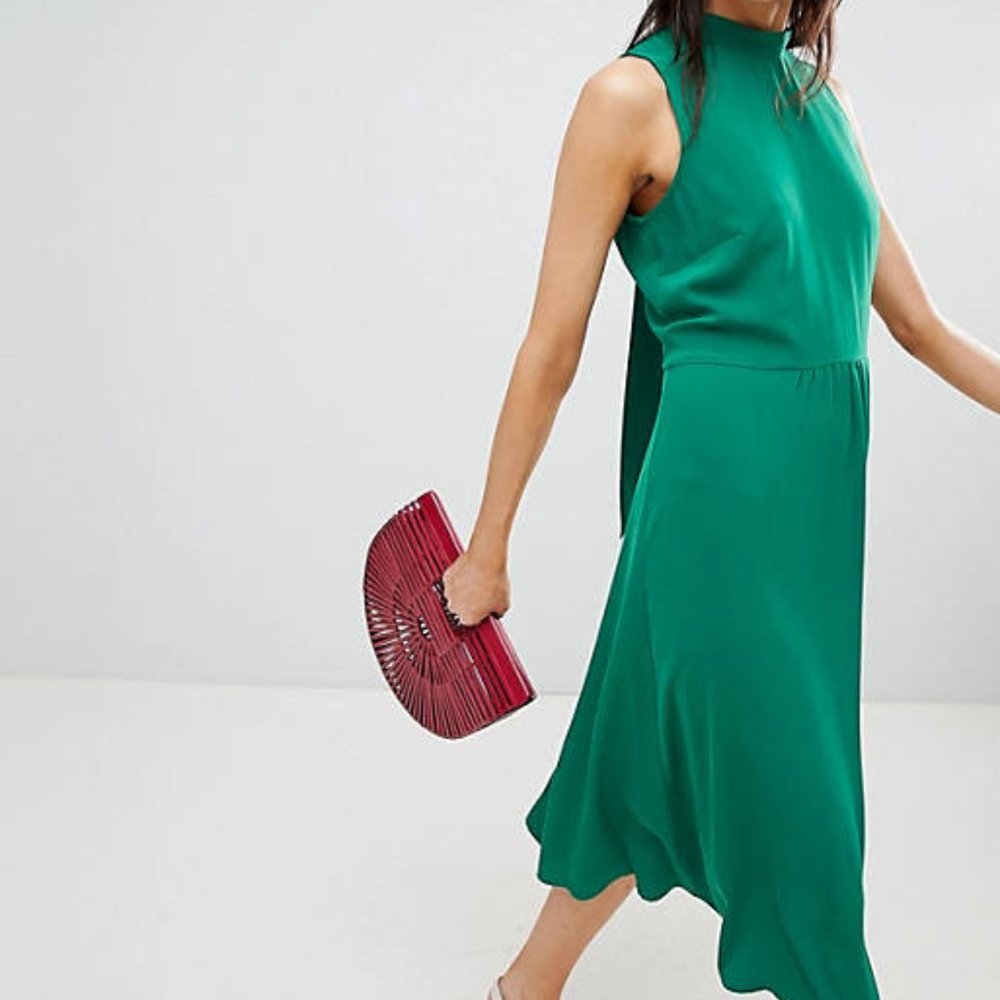 ASOS [Warehouse] Satin Green Midi Dress Size 6